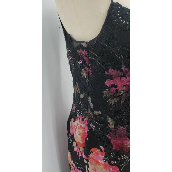 Ricki Freeman Teri Jon Silk Floral Sequin Beaded Halter Maxi Dress Sz 12 - Picture 15 of 16